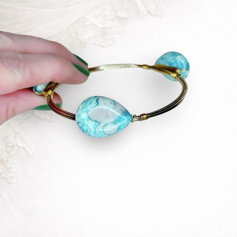 627. Turquoise Ceramic Wirewrap Bracelet